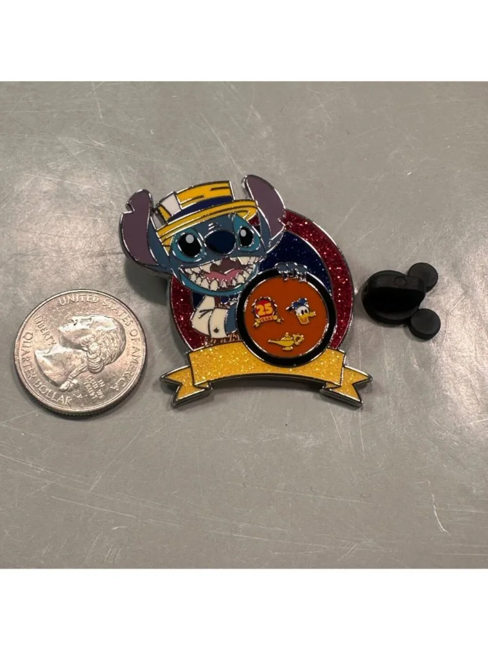 Disney Stitch 25th Anniversary Trading Pin Board Donald Hat Badge